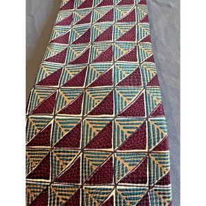 Sartori NeckTie Mens burgundy gold‎ green Silk Abstract Geometric made in Italy